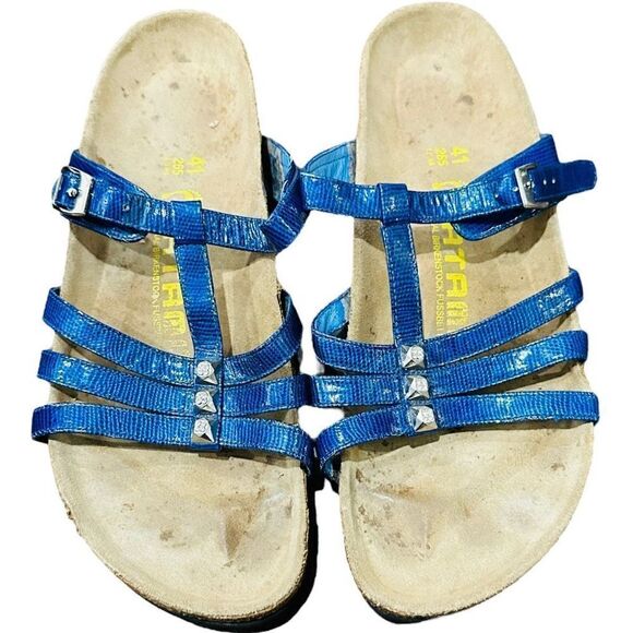 TATAMI BY BIRKENSTOCK Blue Patent Leather Rhinestone Leather Sandals Size 10 (41 - Picture 1 of 7